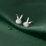 Sterling Silver Diamond Zircon Rabbit Ear Studs for Women