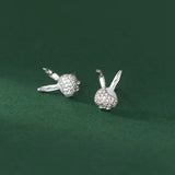 Sterling Silver Diamond Zircon Rabbit Ear Studs for Women