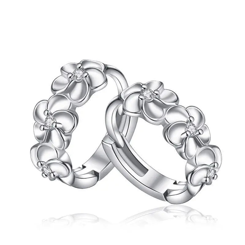S925 Sterling Silver Round Flower Earrings Women Charm Jewelry