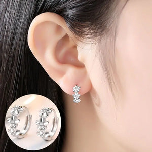S925 Sterling Silver Round Flower Earrings Women Charm Jewelry