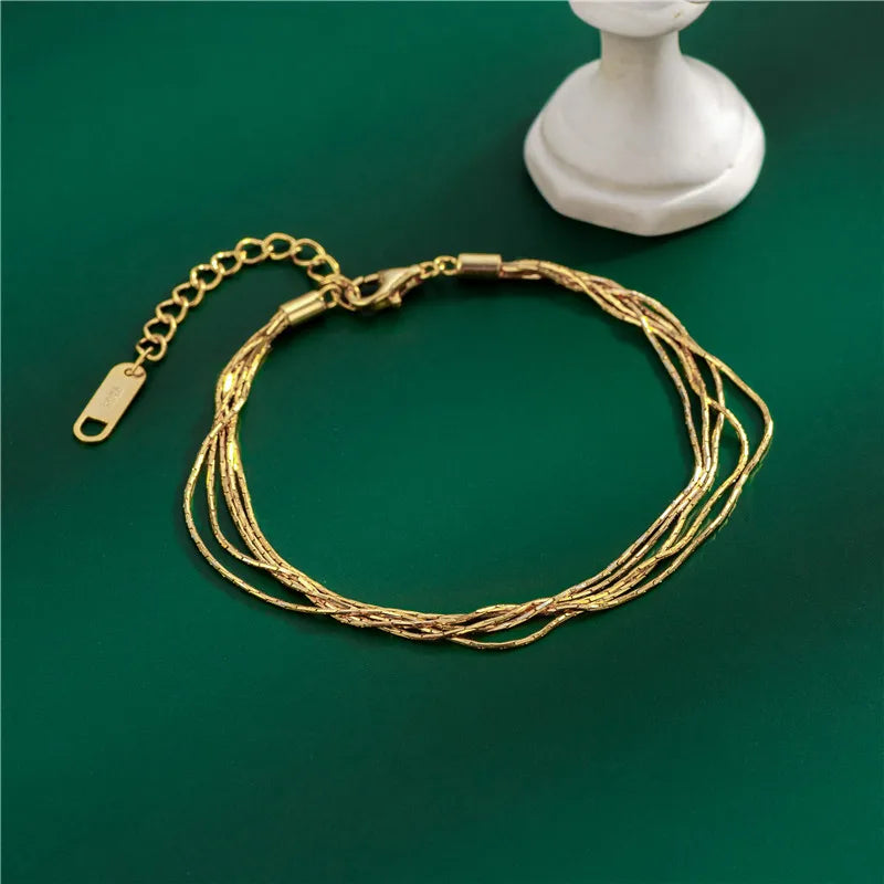 925 Sterling Silver Multilayer Line Silk Satin Bracelet for Women