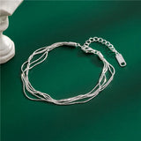 925 Sterling Silver Multilayer Line Silk Satin Bracelet for Women