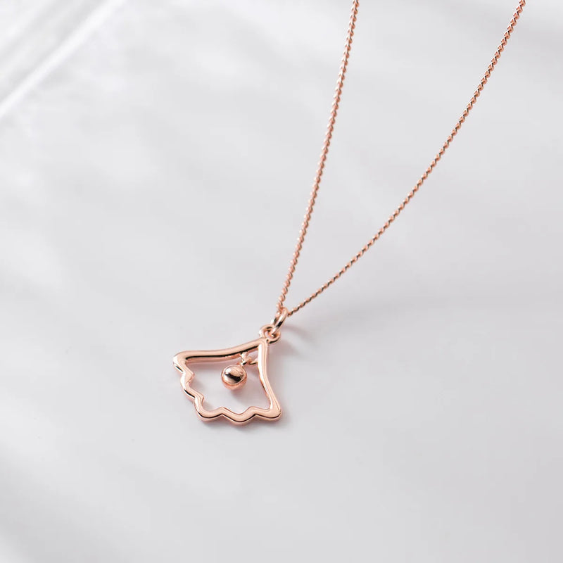 Sterling Silver Gingko Leaf Round Bead Necklace