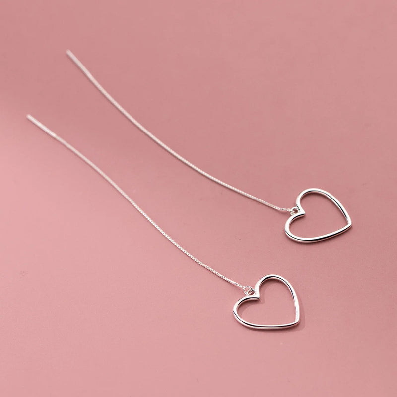 S925 Love Heart-shaped Long Earrings for Women