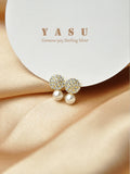 S925 Silver Pearl Stud Earrings Crystal French Design
