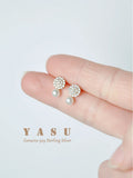 S925 Silver Pearl Stud Earrings Crystal French Design