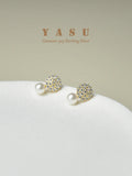 S925 Silver Pearl Stud Earrings Crystal French Design