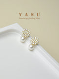 S925 Silver Pearl Stud Earrings Crystal French Design