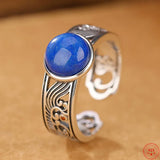 S925 Sterling Silver Rings Lapis Lazuli Hollow Spindrift Adjustable Ring