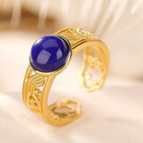 S925 Sterling Silver Rings Lapis Lazuli Hollow Spindrift Adjustable Ring