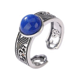 S925 Sterling Silver Rings Lapis Lazuli Hollow Spindrift Adjustable Ring