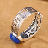 S925 Sterling Silver Rings Lapis Lazuli Hollow Spindrift Adjustable Ring