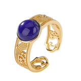 S925 Sterling Silver Rings Lapis Lazuli Hollow Spindrift Adjustable Ring
