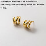 S925 Silver Curved Geometric Semicircle Hollow Earrings