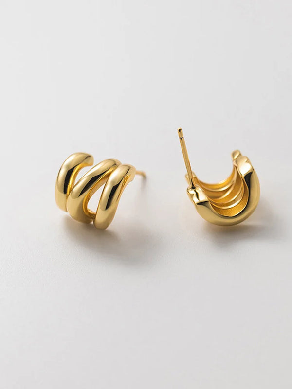 S925 Silver Curved Geometric Semicircle Hollow Earrings