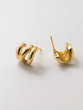 S925 Silver Curved Geometric Semicircle Hollow Earrings