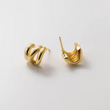 S925 Silver Curved Geometric Semicircle Hollow Earrings