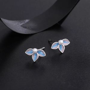 S999 Silver Oil Dripping Flower Earrings for Women Fine Jewelry