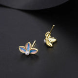 S999 Silver Oil Dripping Flower Earrings for Women Fine Jewelry