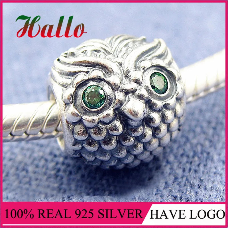 925 Silver Owl Charm Beads for Bracelets DIY Jewelry