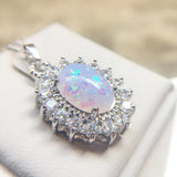 Silver Opal Necklace Zirconia Chain Birthday Gift for Wife