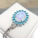 Silver Opal Necklace Zirconia Chain Birthday Gift for Wife