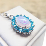 Silver Opal Necklace Zirconia Chain Birthday Gift for Wife