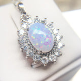 Silver Opal Necklace Zirconia Chain Birthday Gift for Wife
