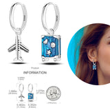 925 Silver Travel Bag Aircraft Earrings Jewelry Gift