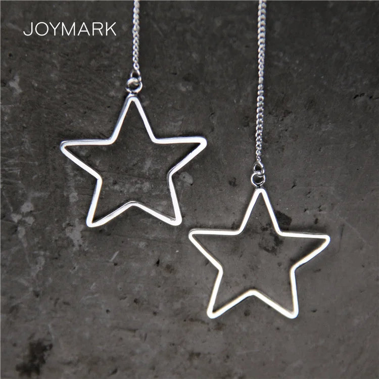 925 Sterling Silver Pentagram Drop Earrings 115mm Long