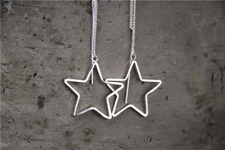 925 Sterling Silver Pentagram Drop Earrings 115mm Long