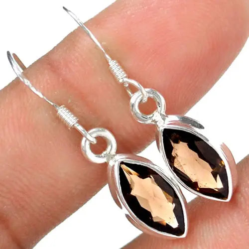 Smoky Quartz Earrings 925 Sterling Silver KE0115 31mm