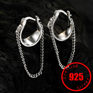 925 Silver Box Chain Tassel Hoops Earrings Wedding Gift