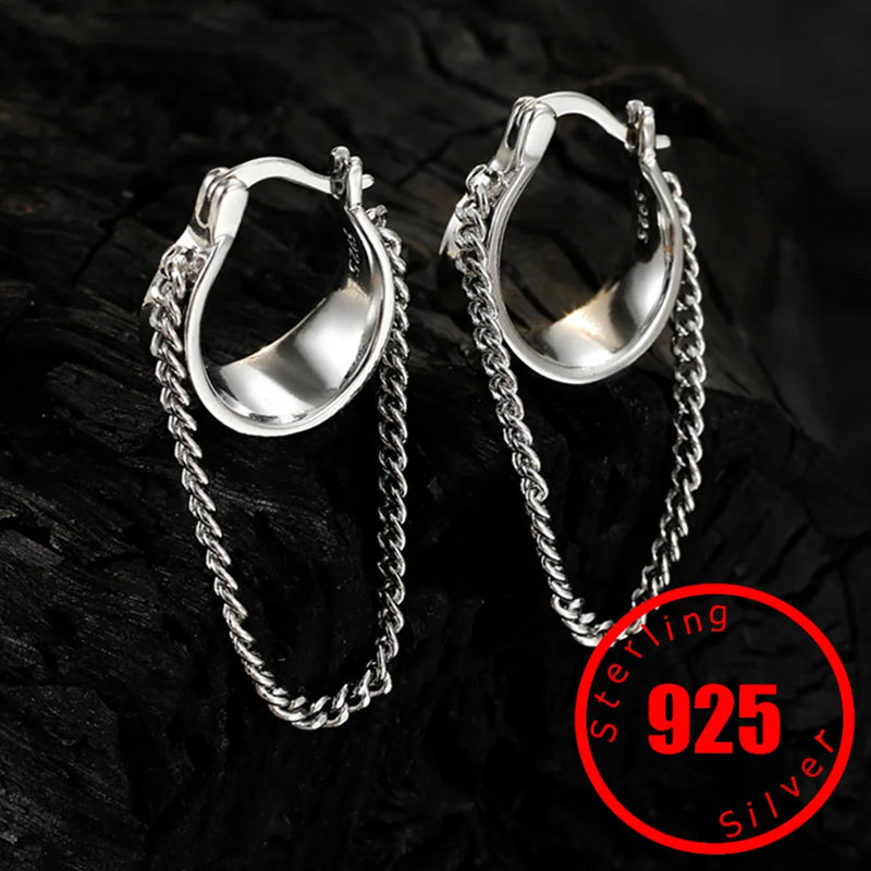 925 Silver Box Chain Tassel Hoops Earrings Wedding Gift