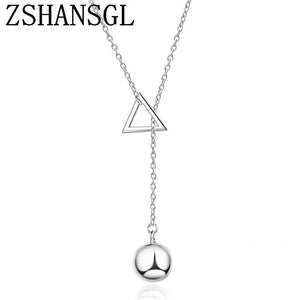 Silver Ball Triangle Pendant Long Necklace for Women