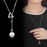Silver Ball Triangle Pendant Long Necklace for Women