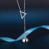 Silver Ball Triangle Pendant Long Necklace for Women