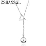 Silver Ball Triangle Pendant Long Necklace for Women
