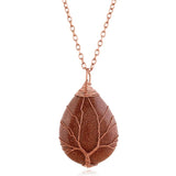 Stone Wrapped Pendant Teardrop Shape Life Tree Copper Wire Wrapped Pendant