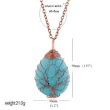 Stone Wrapped Pendant Teardrop Shape Life Tree Copper Wire Wrapped Pendant