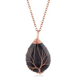 Stone Wrapped Pendant Teardrop Shape Life Tree Copper Wire Wrapped Pendant