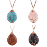 Stone Wrapped Pendant Teardrop Shape Life Tree Copper Wire Wrapped Pendant