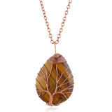 Stone Wrapped Pendant Teardrop Shape Life Tree Copper Wire Wrapped Pendant