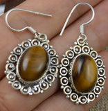 Tiger Eye 925 Silver Earrings, 37.3mm