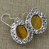Tiger Eye 925 Silver Earrings, 37.3mm