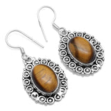 Tiger Eye 925 Silver Earrings, 37.3mm