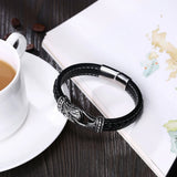 Weave Chain Leather Bracelet Men's Stainless Steel Magnetic Clasp