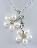 Freshwater Pearl Crystal Flower Pendant Necklace