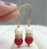 Pearl & Red Jade Bead Earrings