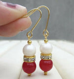 Pearl & Red Jade Bead Earrings